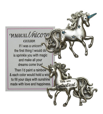 Inspirational Unicorn Pocket Token Charm ''Have a Magical Day'' Silver Tone New
