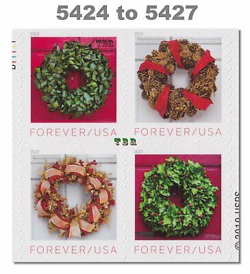 5424-27 5427a Holiday Wreaths Block of 8 Double-Sided Pane 2019 MNH - Buy Now