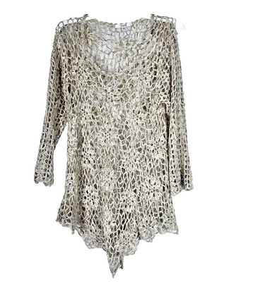 Lisa D Womens Tunic Top XL Gray  Chenille Woven Acrylic Open Knit Beach Cover Up