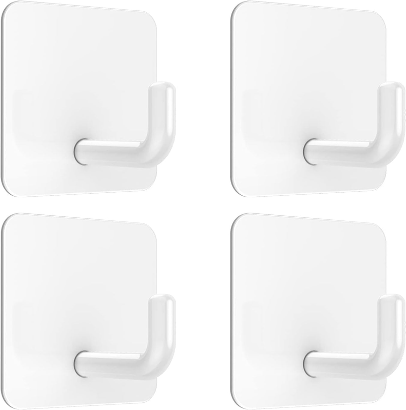 Adhesive Hooks, White Self Adhesive Wall Hooks Waterproof Shower Stick on Hooks