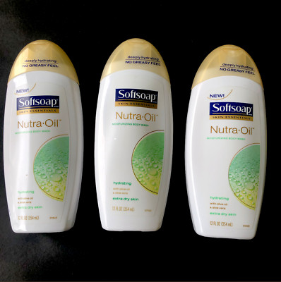 New Softsoap Nutra Oil Hydrating Body Wash Extra Dry Skin 12oz Lot of 3 