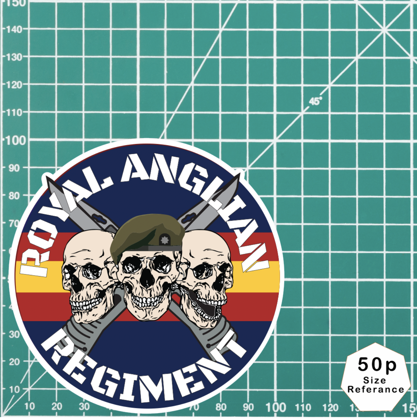 Royal Anglian Regiment Waterproof Vinyl Stickers Three Skull Design - Picture 7 of 11