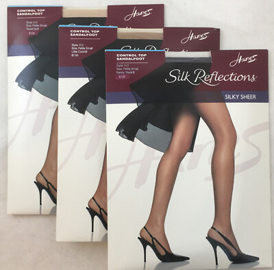LOT 3 Hanes Silk Reflections Silky Sheer Control Top Pantyhose Sz AB Sm 3 colors