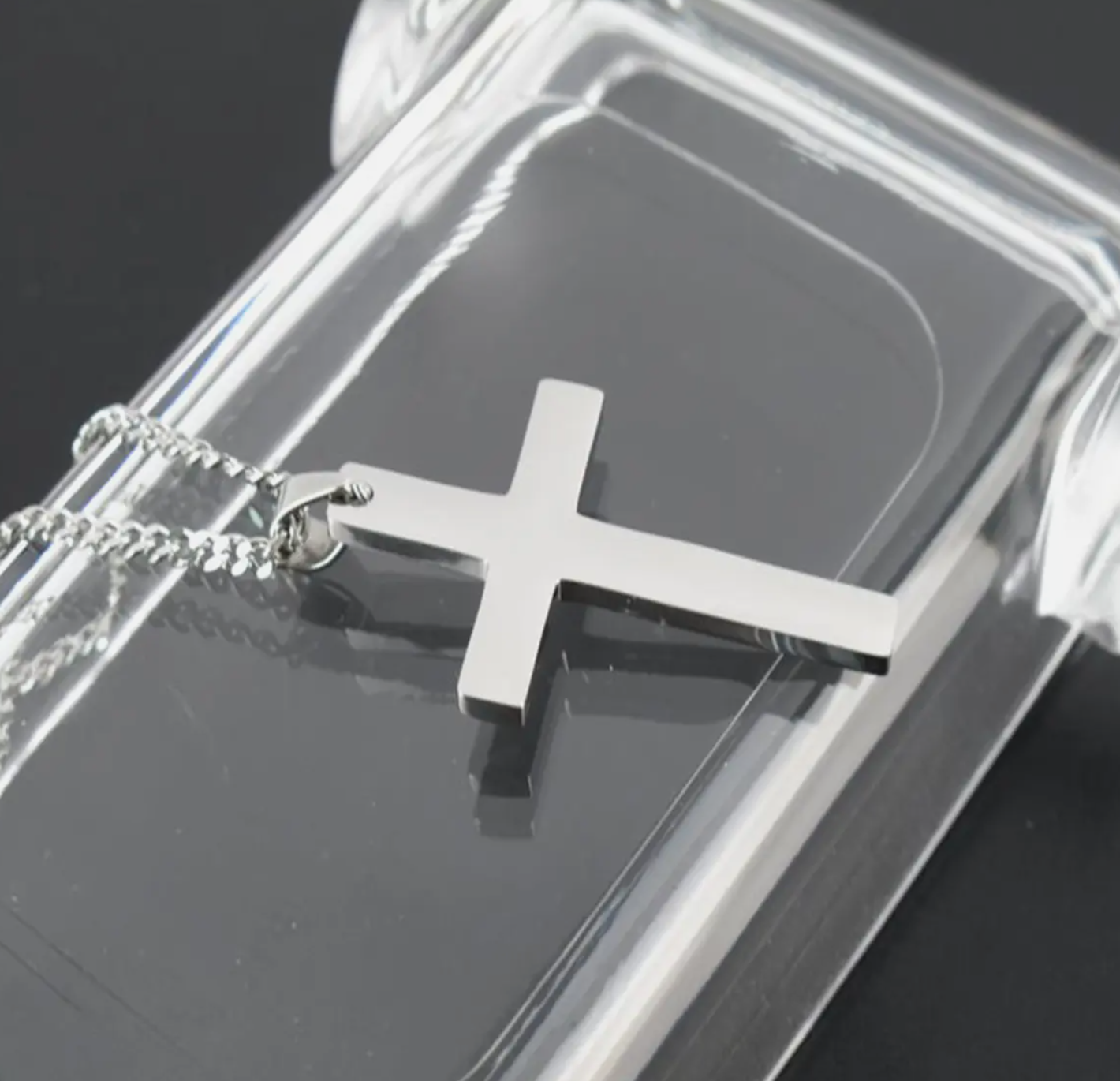 Cross Pendant Necklace Stainless Steel Silver Gold Men Women Cuban Chain