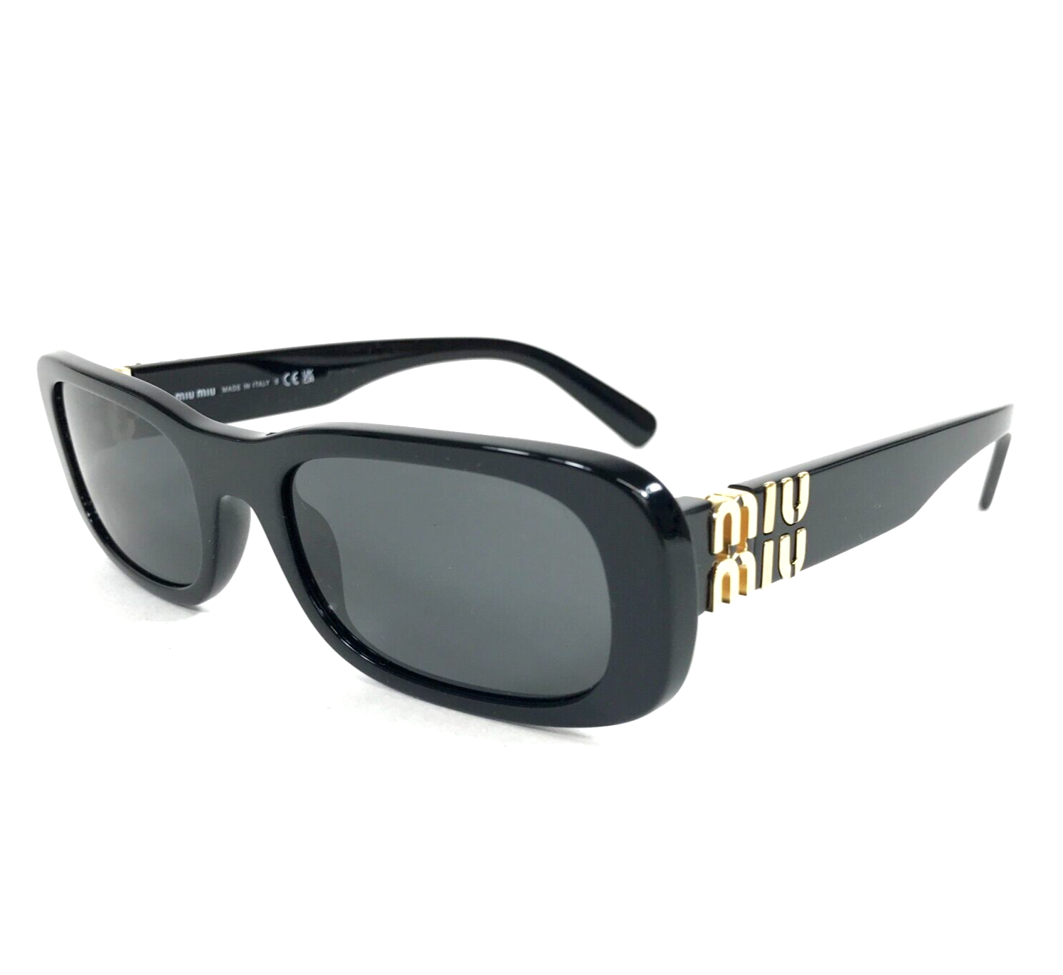 Pre-owned Miu Miu Sunglasses Smu08z 1ab-5s0 Polished Black Rectangle With Dark Grey Lenses In Gray