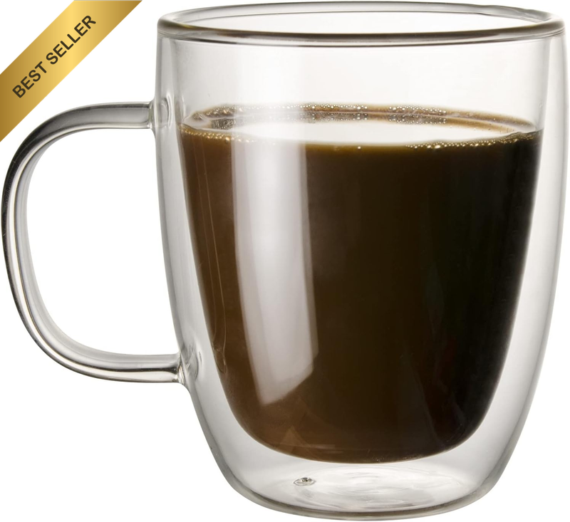 Glass Coffee Mug, Double Wall Insulated Glass Cup 12 Oz Heat-Resistant Clear Cof