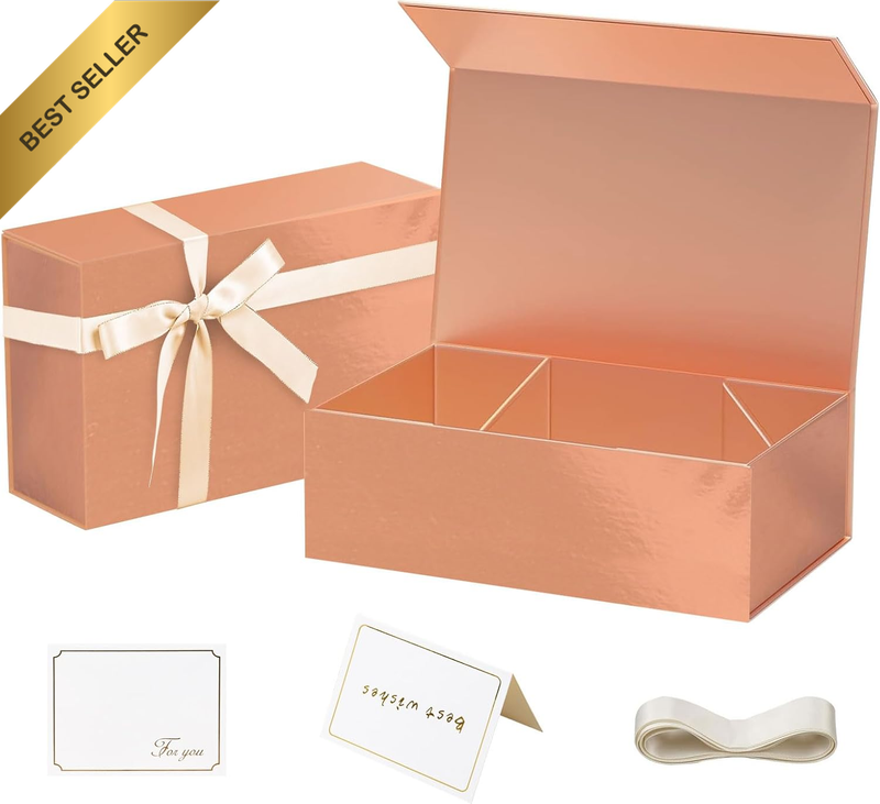 2 Pack Rose Gold Magnetic Gift Boxes with Lids Large 35X22.5X11.3Cm Reusable Sto