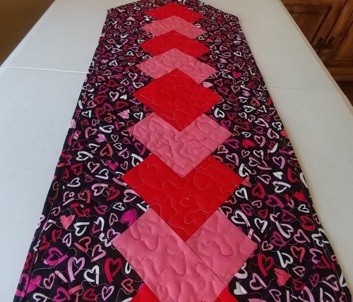 Handmade Quilted Table Runner/ topper, Valentine's, hearts.