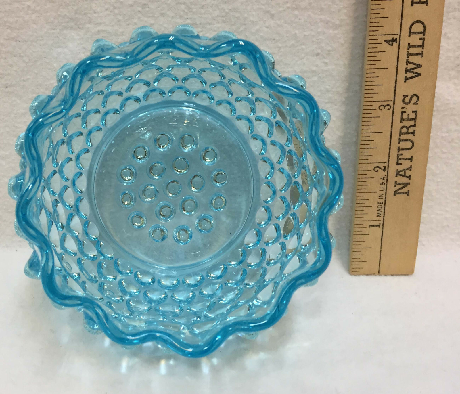 Blue Hobnail Bowl Dish Glass Ruffled Edge Rim Aqua Sugar Small 3