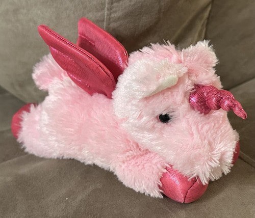 Justice Girls 10” Pink Fluffy Unicorn Plush Stuffed Animal Sparkly Horn Wings