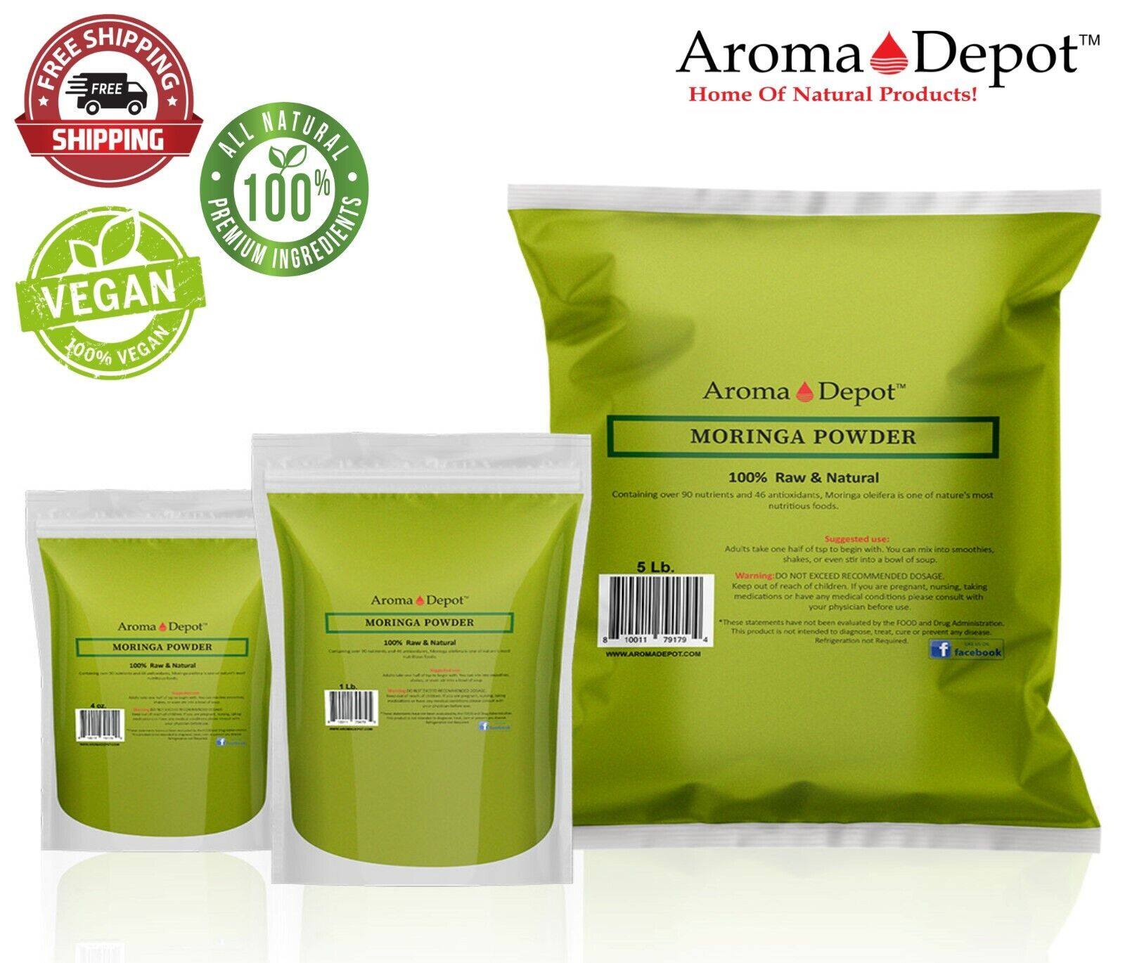 Moringa oleifera Leaf Powder 100% Pure Natural Superfood Glu