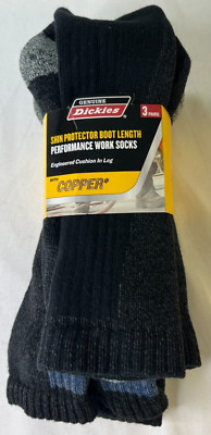 3 Pair Dickies Steel Toe Shin Protector Boot Length Work Sock Black 6-12 cotton