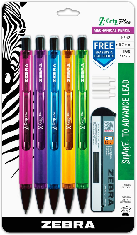 Z-Grip plus Mechanical Pencil, 0.7Mm, Lead and Erasers, Assorted Barrel Colors,