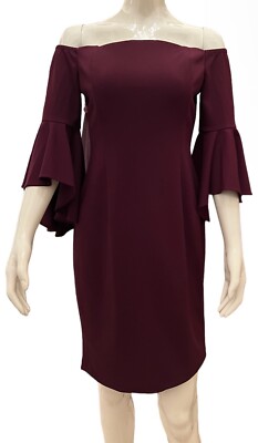 Calvin Klein  Women's Crepe Off The Shoulder 3/4 Flutter Bell Sleeve Dress Sz 2