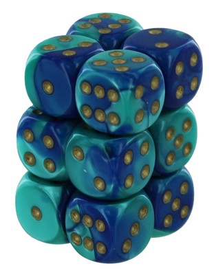 Кубик для игры в шахматы Chessex Gemini сине-бирюзовый/золотой, 16 мм (12)