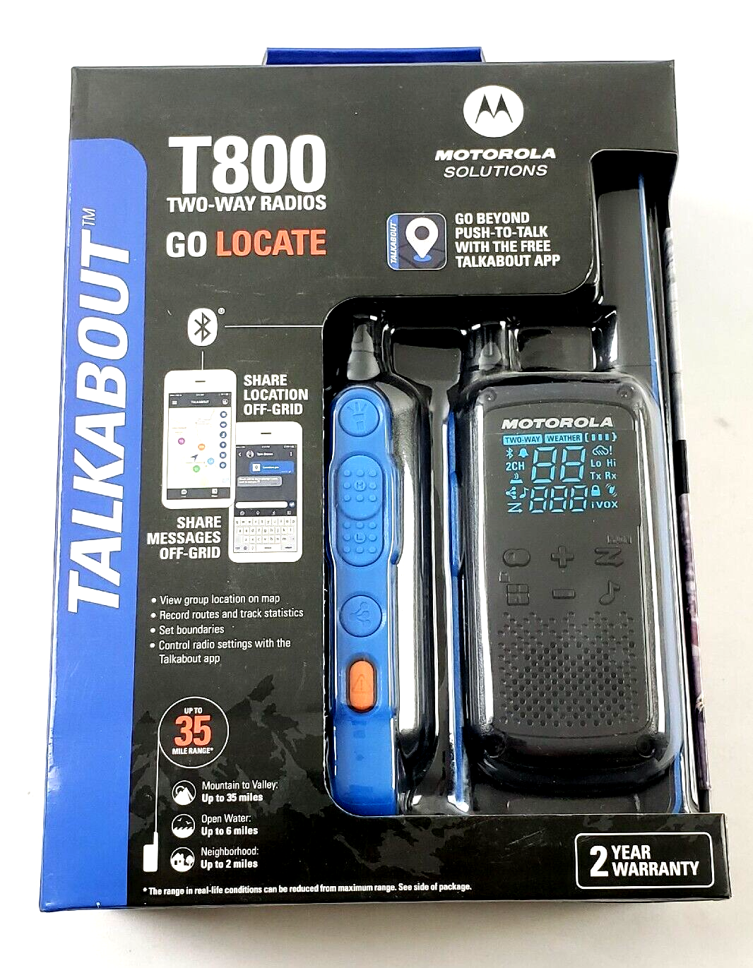 Motorola Talkabout T800 Two-Way Radios 35 Mile Range - 2 Pack