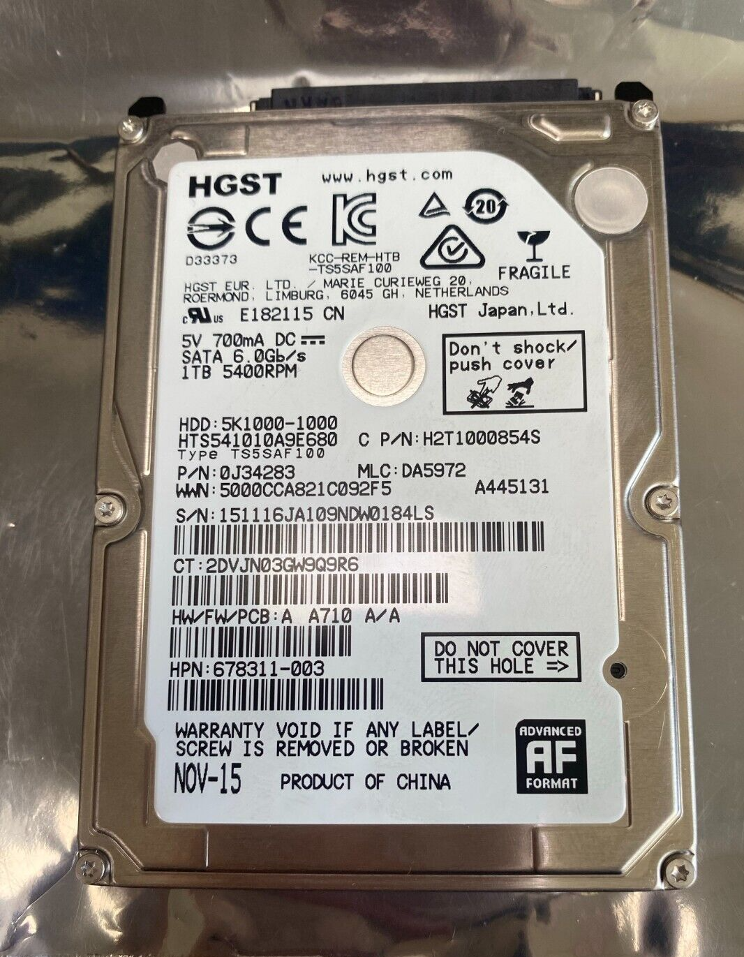 HGST HTS541010A9E680 1TB 2.5
