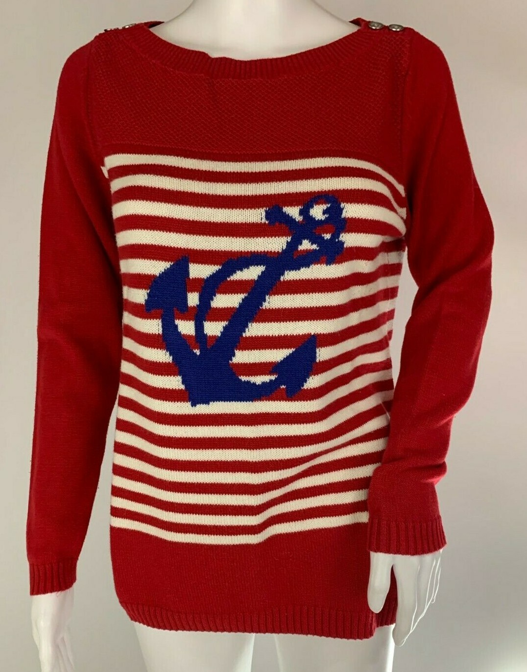 Talbots Nautical Boat Neck Sweater Red White Stripe Blue