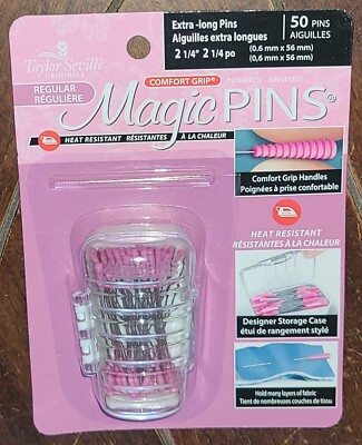 50pc Magic Pins with Case ~REGULAR~ Extra Long Pins 2-1/4'' with Comfort Grip! 