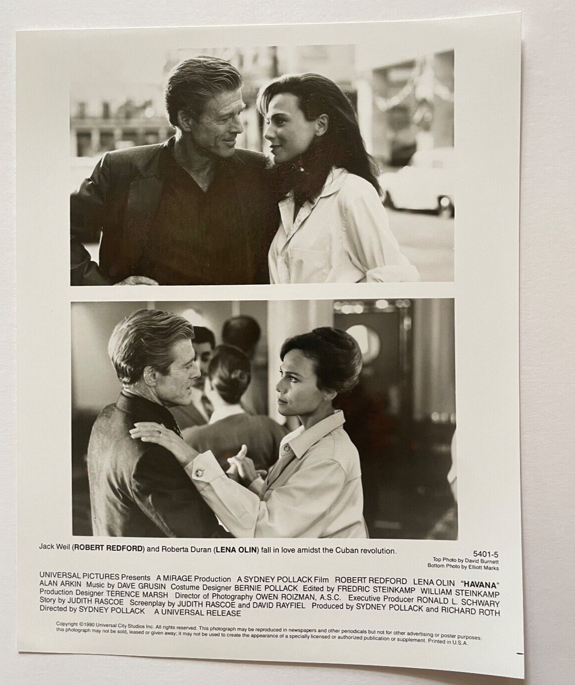 Havana (1990) Vintage Movie Photo Lena Olina and Robert Redford as