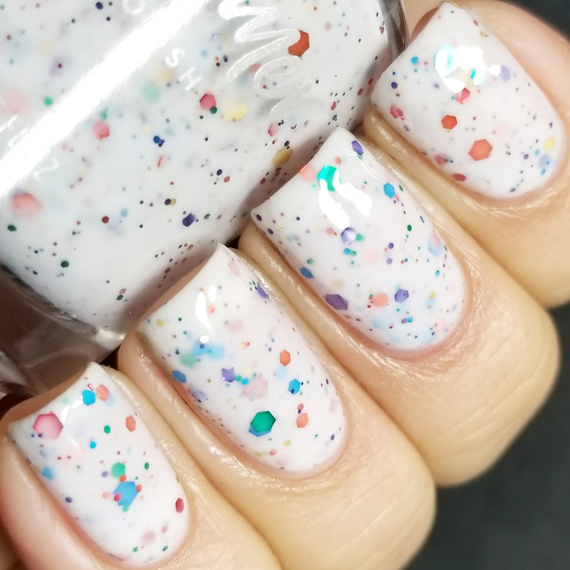 Oh Splat White Glitter Nail Polish with Rainbow Glitters- 0.5 Oz Full Sized Bott
