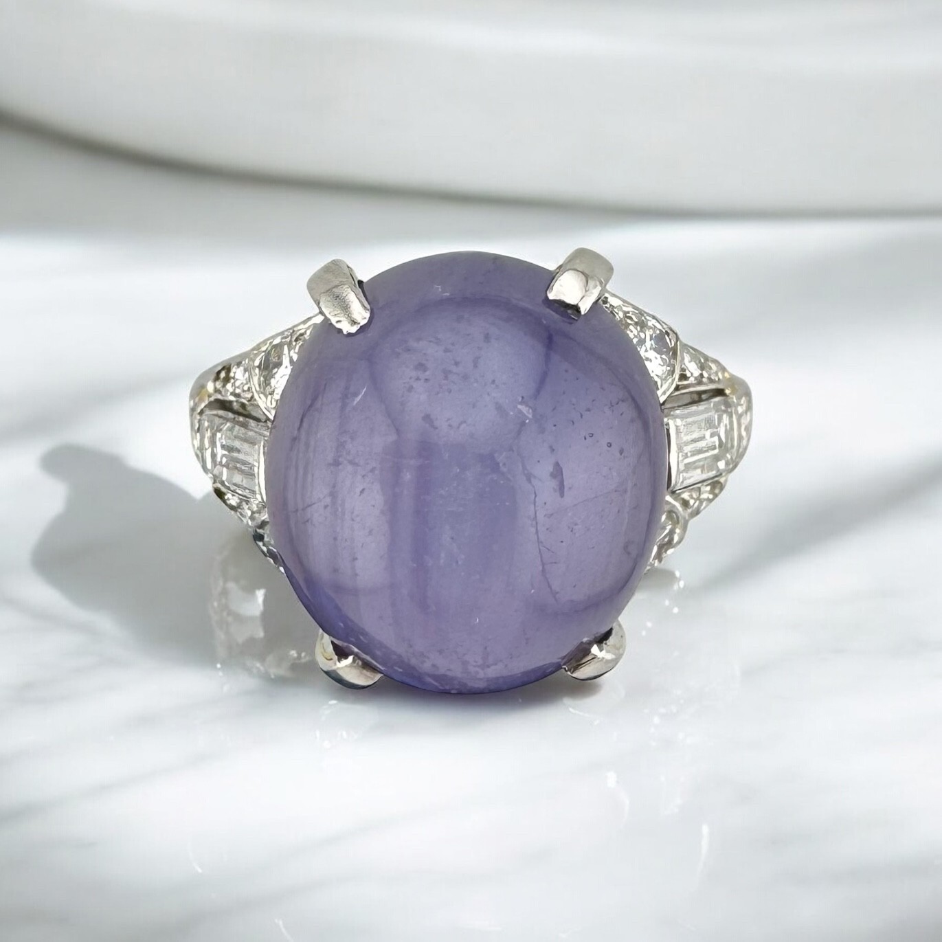 さふぁい Vintage Platinum 17.46 ct. Lavender Star Sapphire Diamond