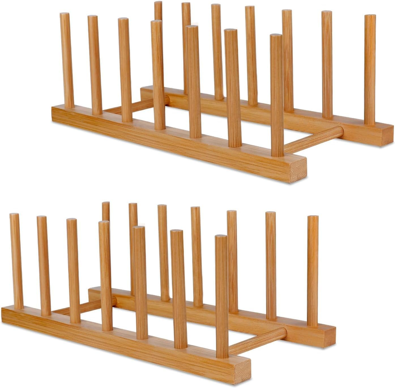 Bamboo Dish Racks Plate Stand Holder Vertical Drainer Kitchen Cabinet Organizer