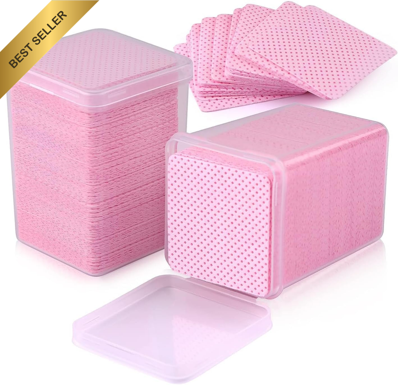 Lint Free Nail Wipes, 400 PCS Non-Woven Fabric Nail Polish Cleaning Pads Pink La