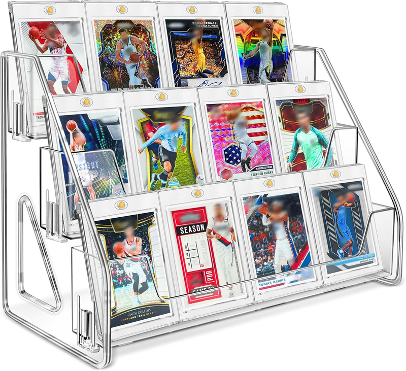 3 Tier Acrylic Trading Card Display Stand Riser Shelf Sports Graded Card Holder