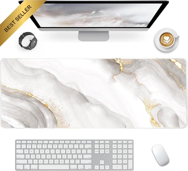 White Marble Large Mouse Pad Desk Mat 90x40cm XXL Gaming Keyboard
