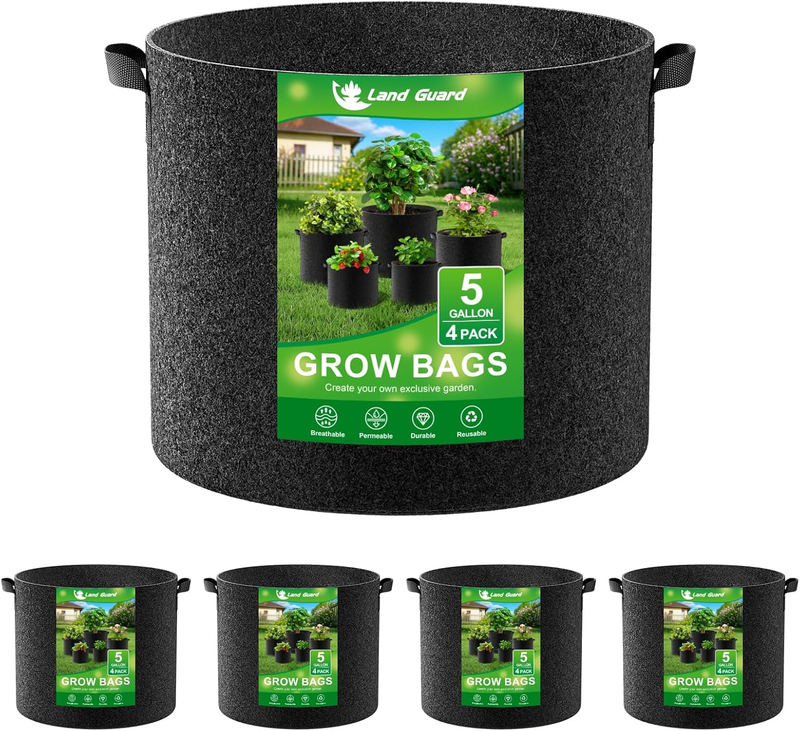  4-Pack Fabric 5/10/15/25 gallon Grow Bags Garden Pots Nonwoven Fabric Black 