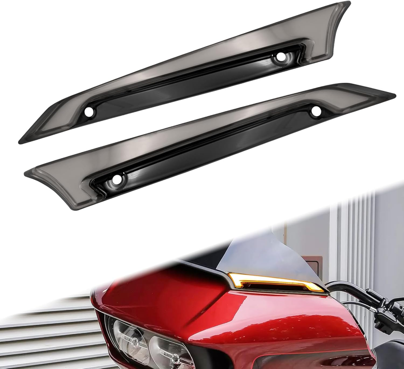 Windshield Trim Lights with LED Running and Turn Signal Lights Fit for Harley Road Glide FLTRXS FLTRK FLTRX 2015-2023 (Black Housing Smoke Lens)