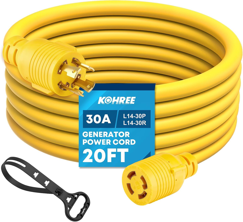Nema L14-30 Generator Cord 30 Amp 4 Prong, 20ft Heavy Duty Generator Power Locki