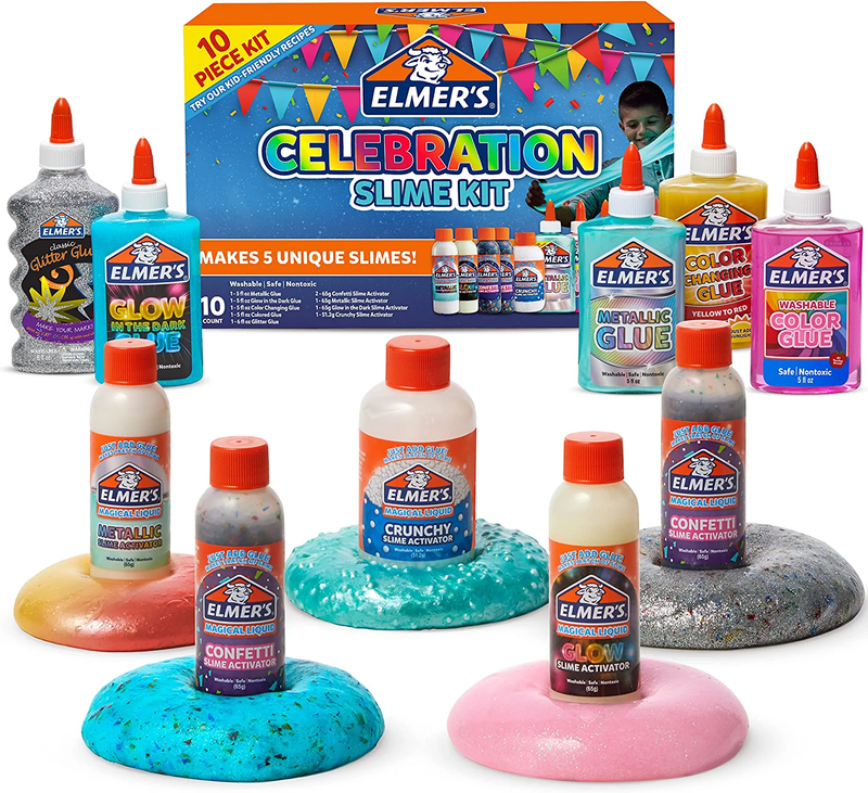 10 Ct Celebration Slime Kit Supplies Include Assorted Magical Liquid Activators