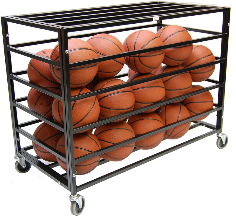 Sports Lockable Ball Storage Cart, Basketball Storage Bin for Indoor Outdoor, Ro