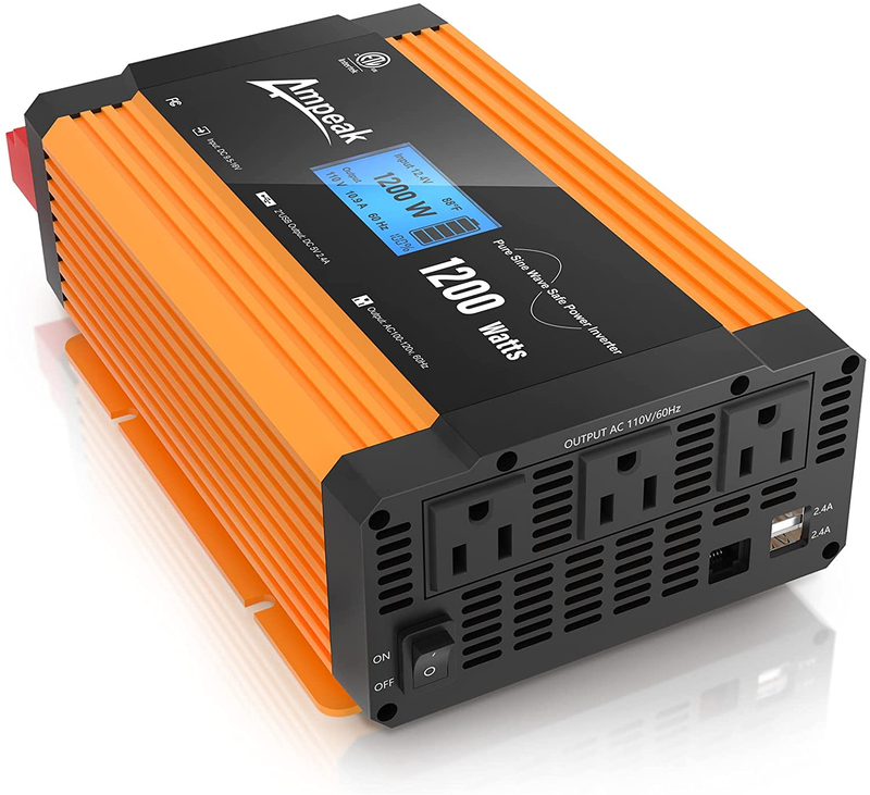 Ampeak 1200W Pure Sine Wave Inverter 17 Protections Power Inverter DC 12V to AC