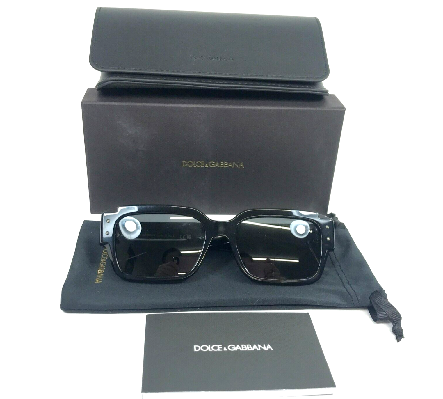 Pre-owned Dolce & Gabbana Sunglasses Dg4460 501/87 Black Rectangle Frames Dark Gray Lenses
