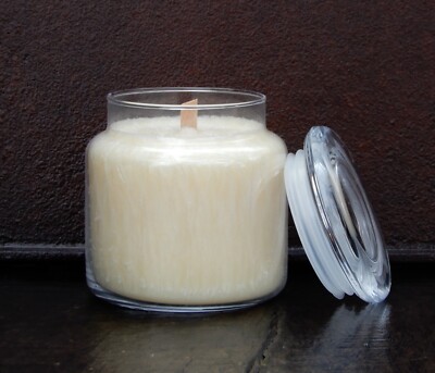 100hr MUSK PATCHOULI AMBER Scented Wood Wick APOTHECARY JAR CANDLE + SNUFFER LID