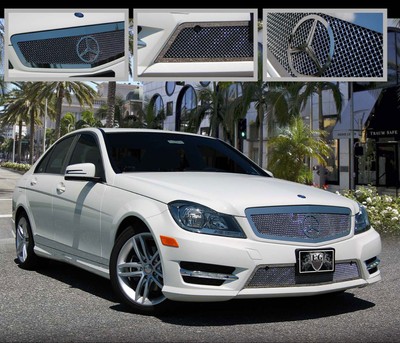 2PC FINE MESH GRILLE GRILL EampG FITS 2012 2013 2014 MERCEDES BENZ CCLASS