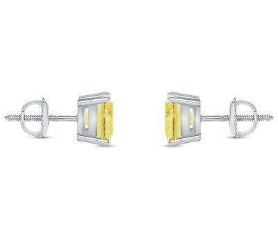 Pre-owned Shine Brite With A Diamond 3 Ct Princess Cut Canary Earrings Studs Solid 14k White Gold Screw Back Basket