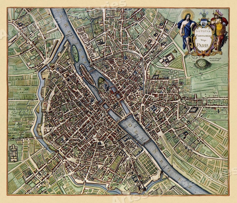 1657 Paris France Interesting Vintage Map - 24x28 | eBay