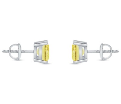 Pre-owned Shine Brite With A Diamond 3.5 Ct Princess Cut Canary Earrings Studs Solid 14k White Gold Screw Back Basket In White/colorless