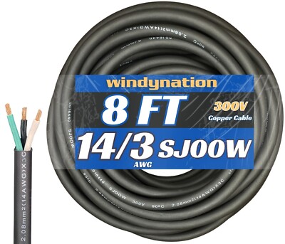 WindyNation 2-DAY SHIPPING 14/3 SJOOW Cable 14 Gauge 3 Conductor 300V Cable Wire