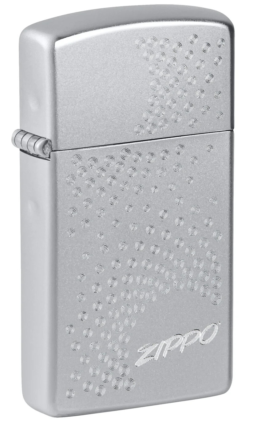 Зажигалка Zippo 46271 с логотипом и точечным рисунком, Матовая хромированная отделка, Тонкий размер, НОВАЯ