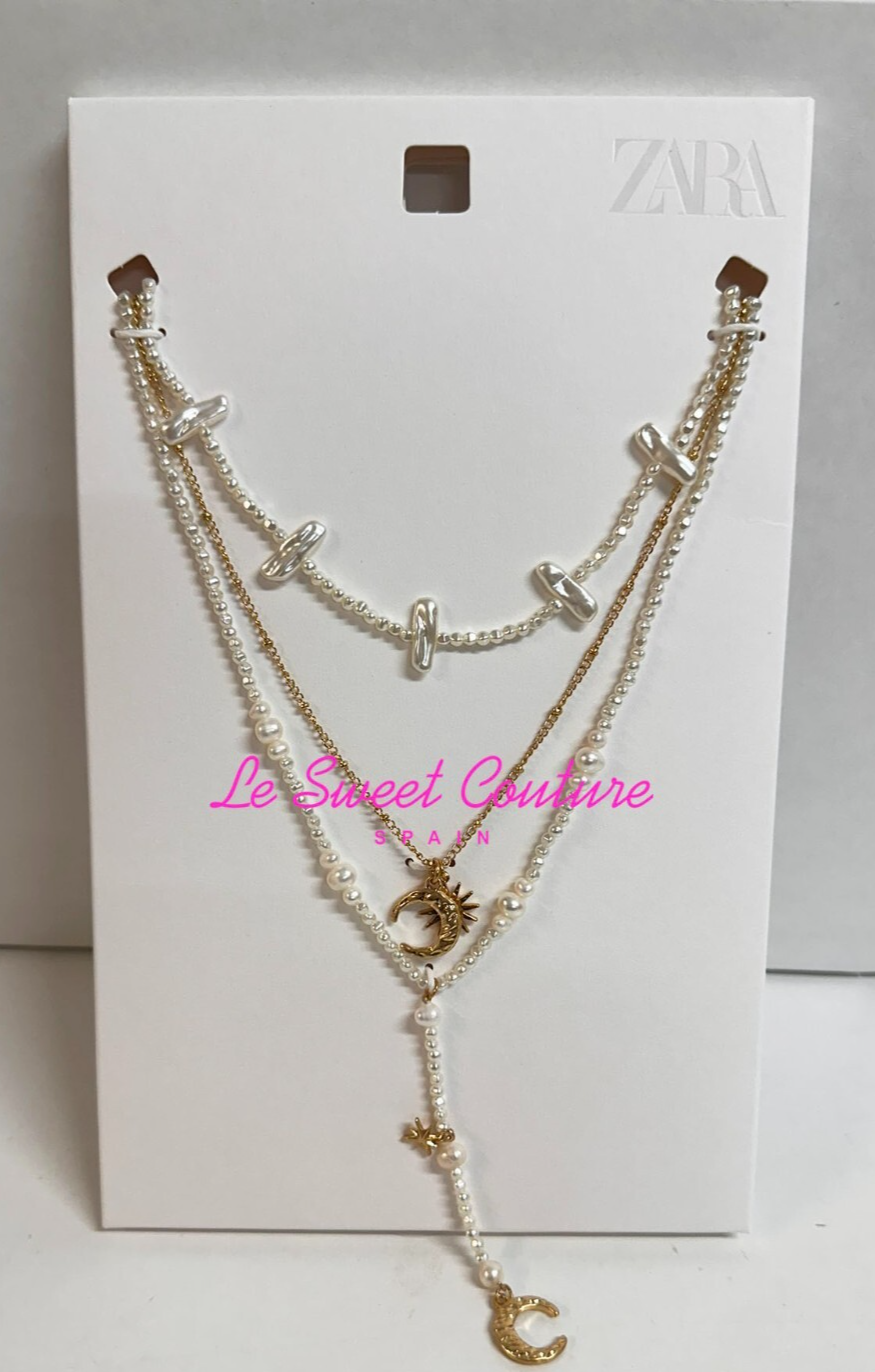 ZARA WOMAN NWT SS25 3 PACK OF PEARL SUN AND MOON NECKLACES