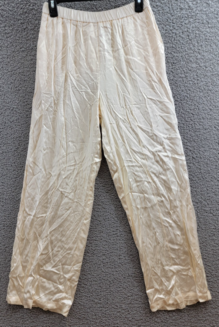 WAYF Fynn Satin Wide Leg Pants Women's S Cream Elastic Waist Pull On Styling~ - Picture 2 of 17