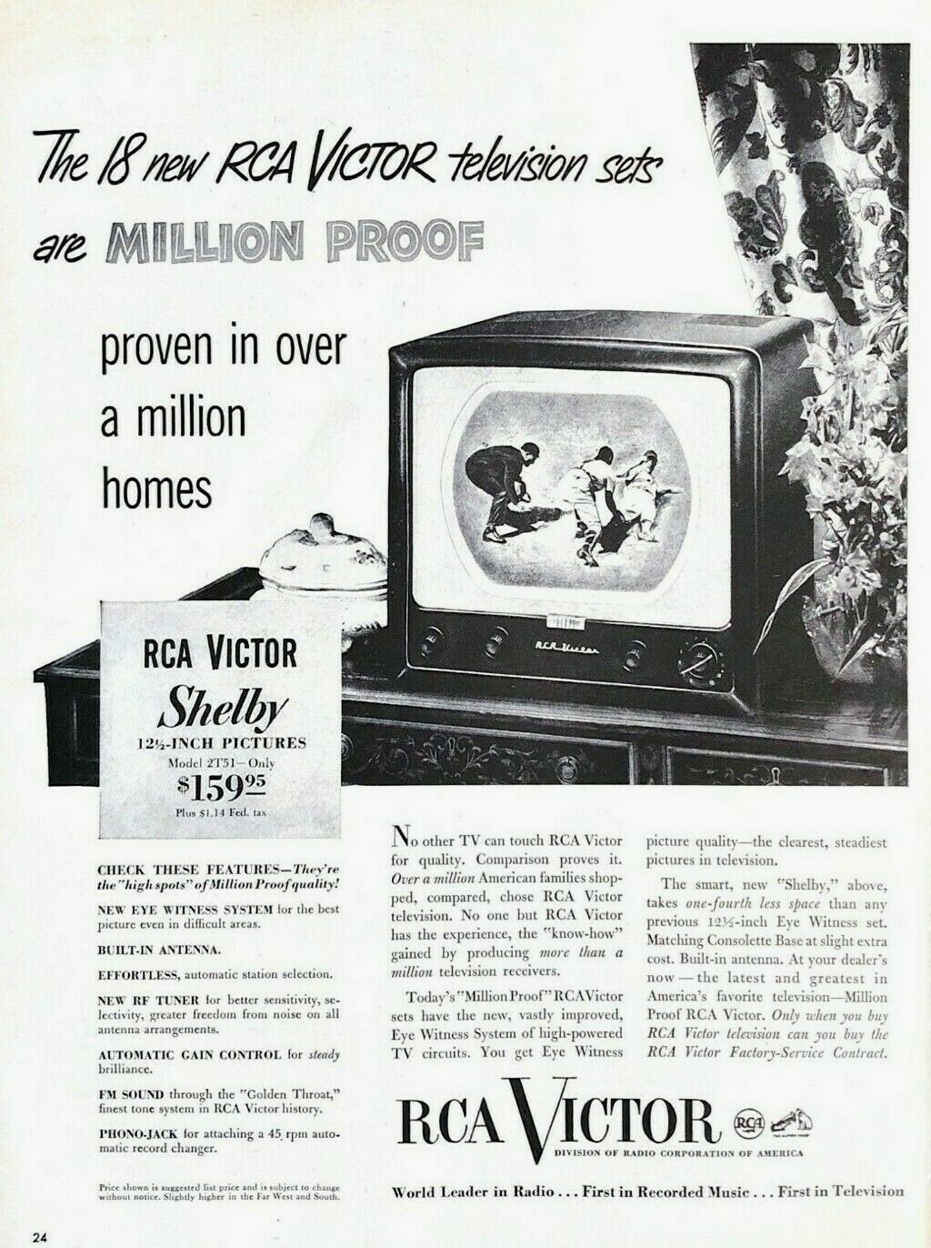 1950 RCA Victor Television Vintage Print Ad Proven In Over A 