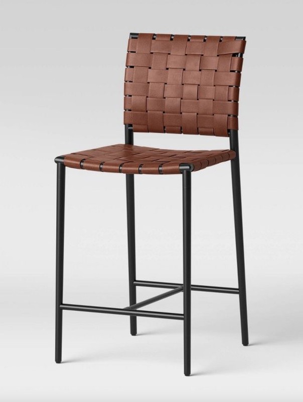 Wellfleet Woven Brown Faux Leather Metal Base Counter Height