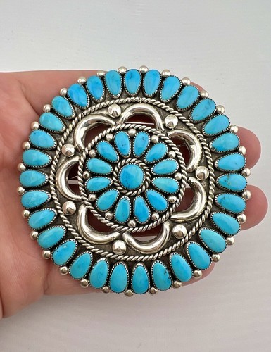 ALICE QUAM Zuni Sterling Silver Turquoise Cluster Pin Brooch
