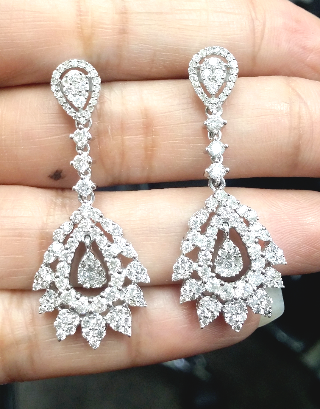 Pre-owned Handmade Deal 3.50ct Natural Round Diamond Hanging Chandeliers Earrings In 14k Gold In White